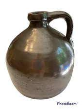 Antique Whiskey Jug.1 Gallon Stoneware Pottery, primative Dark Brown salt Glaze
