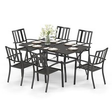 Outdoor Furniture Set Patio Dining Set Stackable Metal Chairs Table w/Umbrella
