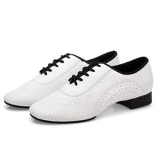 Mens Performance White Tango Modern Party Latin Dance Chunky Heel Ballroom Shoes