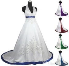 Plus Wedding Dress Vintage V-Neck ALine Bridal Gown Satin A Line Sweep Train