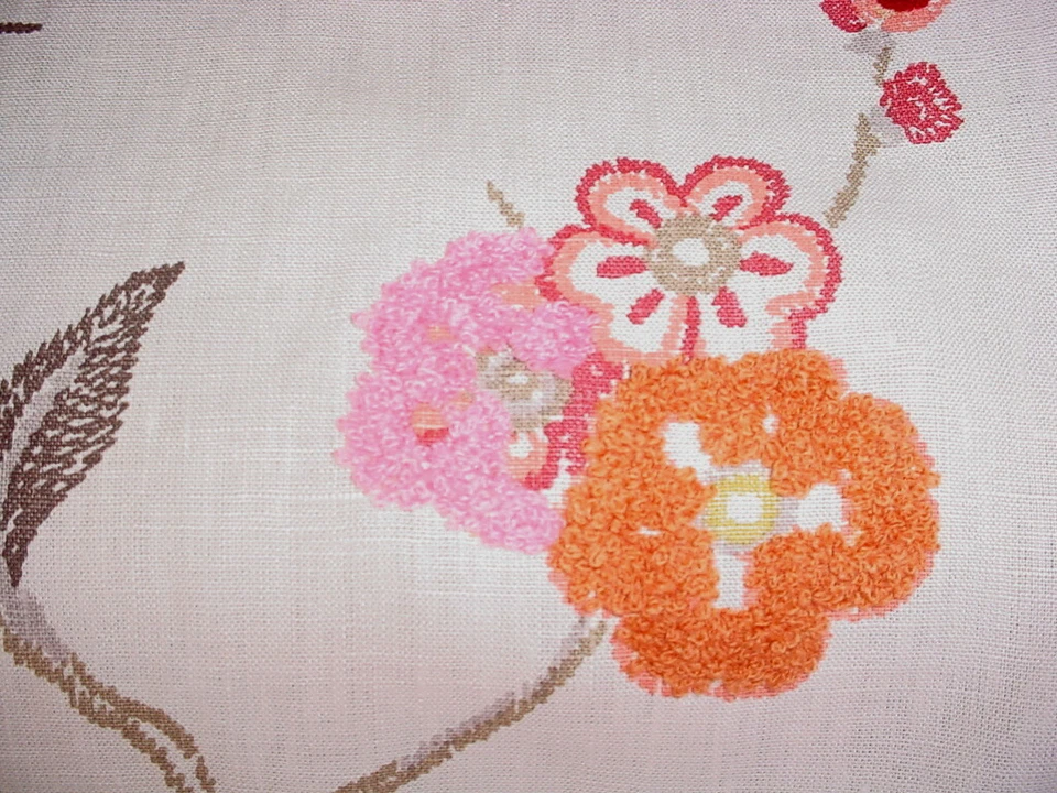 2-7/8Y Mulberry FD263 Fleurie Floral Embroidered Linen Print Upholstery Fabric - Image 3 of 4