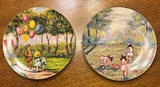 The Balloon Man & Picking Flowers Set of 2 Plates by Dominic Mingolla 1977/79