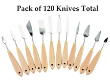 Lot of 10 Professional 12 Piece Artist Palette Knife Sets - Steel & Natural Wood