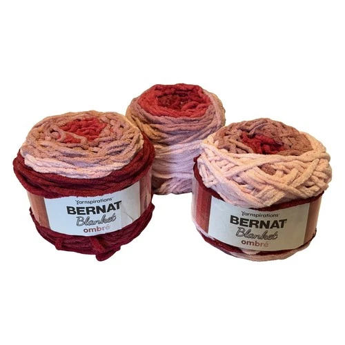 Bernat Blanket Ombre Yarn 3 Skeins Burgundy 31.5 oz 660 yd Super Bulky 6 NEW - product listing photo