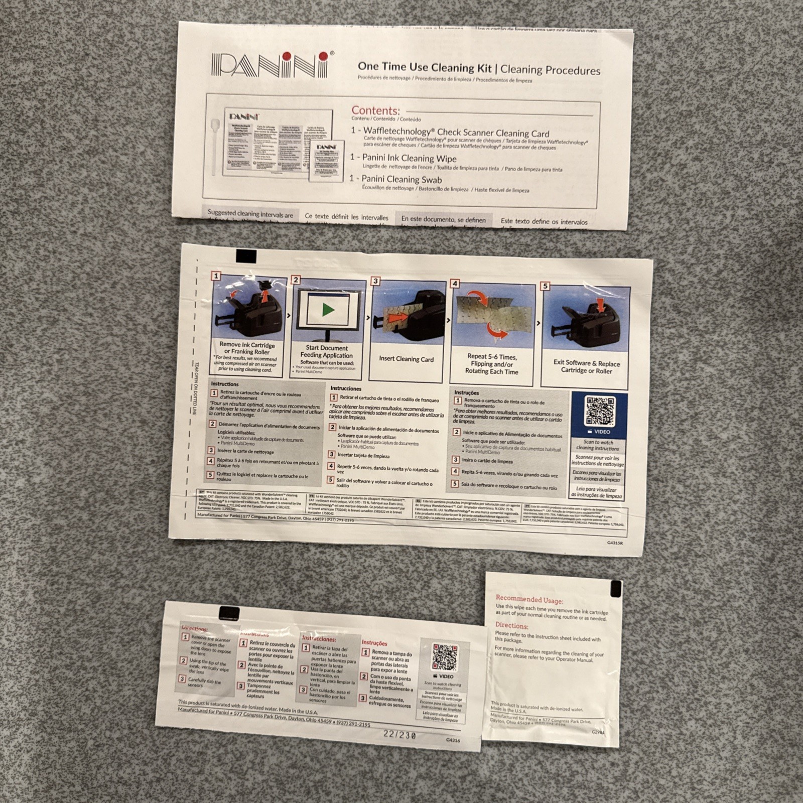 Panini Check Scanner One Time Use Cleaning Kit