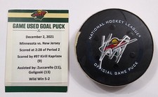 12-2-21 KIRILL KAPRIZOV Signed Minnesota Wild vs NJD Game Used GWG GOAL Puck