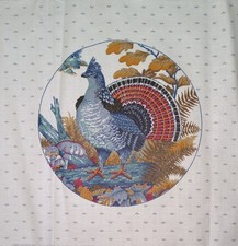 2 "Game Birds Picture Patch Circles" "Grouse" Cotton Fabric Panel Blue