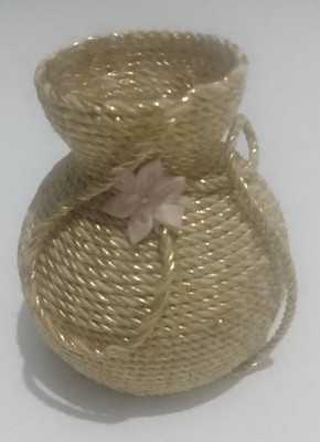 Schöne handgewebte Gold Korbgeflecht Glas Vase Glas rosa Blumen 5,5'' Blumen
