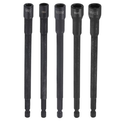 5pcs Nut Driver Drill Bit 6,7,8,9,10mm Socket 1/4'' Hex Shank 6'' Magnetic Setter