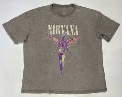 Nirvana In Utero Graphic T-shirt Men Large Oversized Beige Wash Music