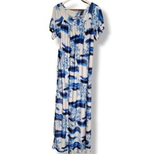 Vintage Hawaiian Loungers Sears House Dress Womens Medium Blue Floral Print