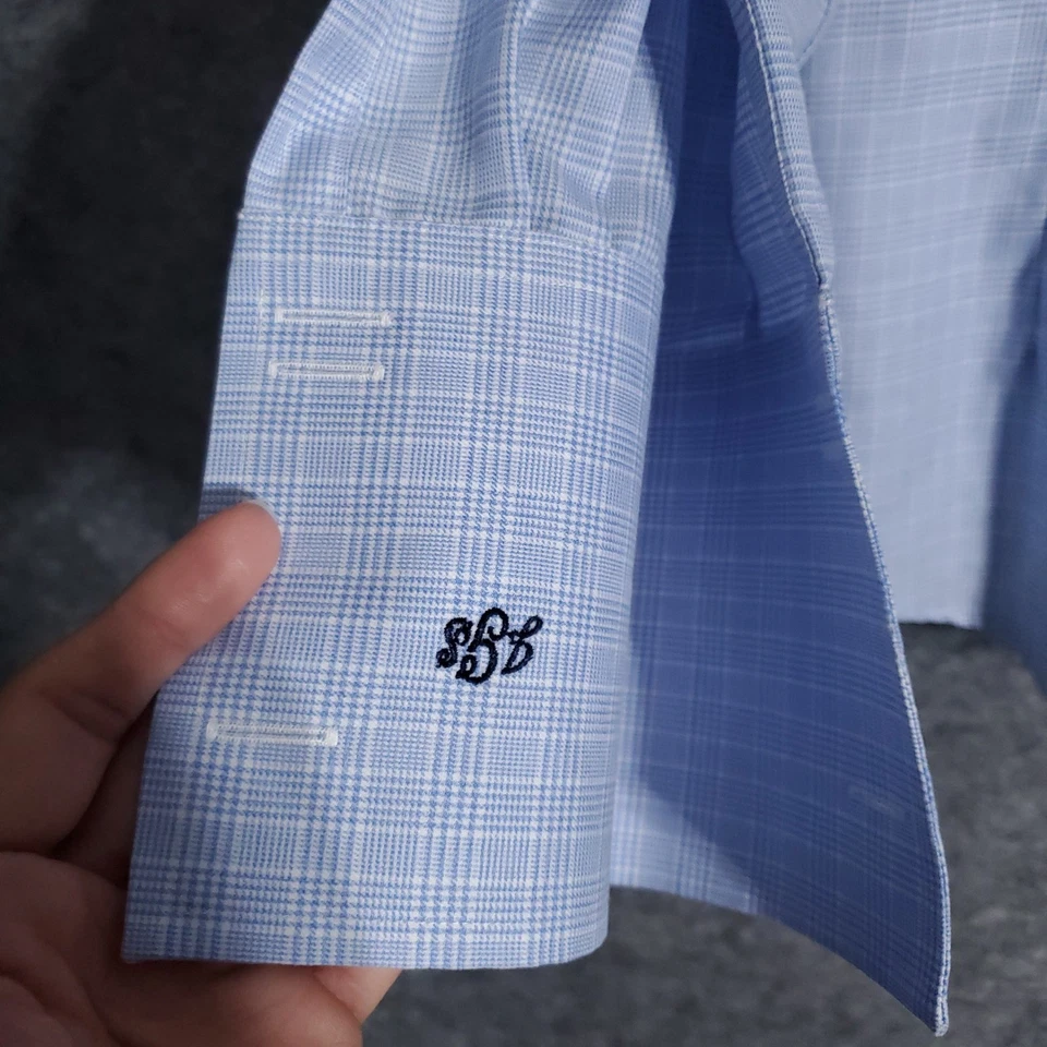 Camisa de vestir Charles Tyrwhitt sin hierro extra ajustada azul a cuadros 16 hombres abotonada Foto 3 de 4