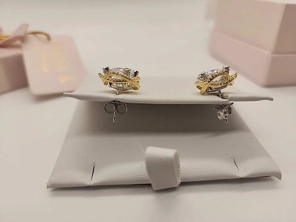 Pendientes VKB976 Vanna K circonita cúbica blanca platino/plata y 18k YG/plata 9,10 ctw JTV NUEVOS EN CAJA Foto 3 de 4