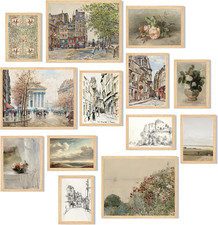French Country Decor - Vintage Wall Art Prints Cityscape Flower Canvas Painting