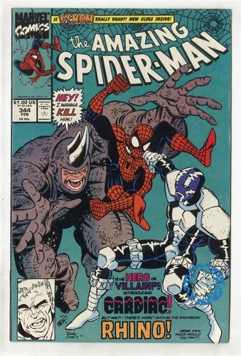 Amazing Spider-Man #344 NM- 9.2 white pages  vs. The Rhino  Marvel 1991  No Resv
