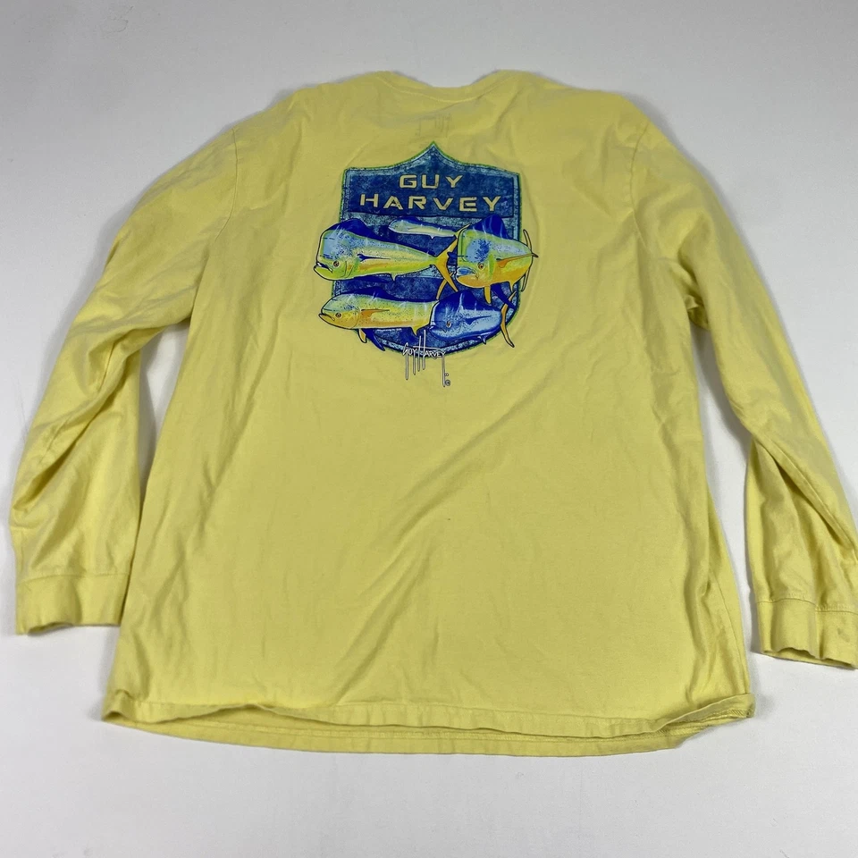 Guy Harvey Shirt Mens 2XL Yellow Long Sleeve Mahi Mahi Dorado Fishing Graphic - Image 2 of 4