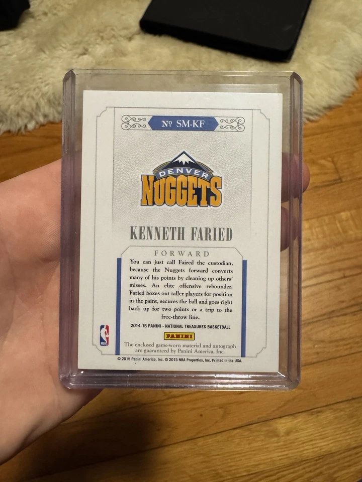 Parche en tarjeta Panini Kenneth Faried National Treasures 2015 automático 16/75 pepitas🔥 Foto 3 de 4