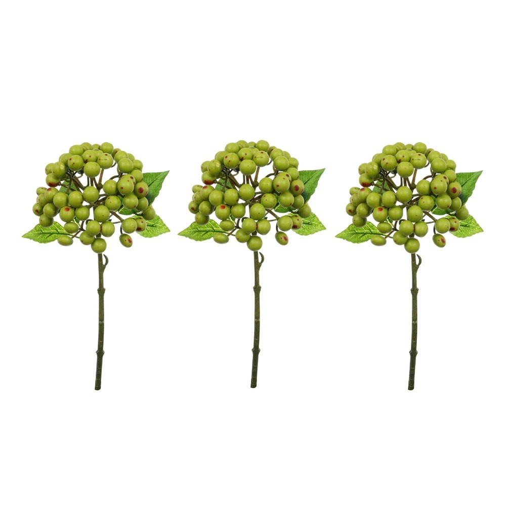 Bundle of 3 Artificial Berry Stems 30cm Tall Green