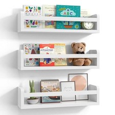 Floating Wall Nursery Book Shelves for Bedrooms Kids Wooden 16.5 Inch White