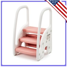 Kids Step Stool w/ Handles Sides 3 Step Stool for Bathroom Sink Kitchen Counter