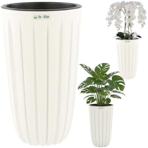 Blumentopf BlumenüBertopf BlumenküBel Mit Einsatz, Farbe Weiß, Ø 29 Cm, H 50 Cm-image
