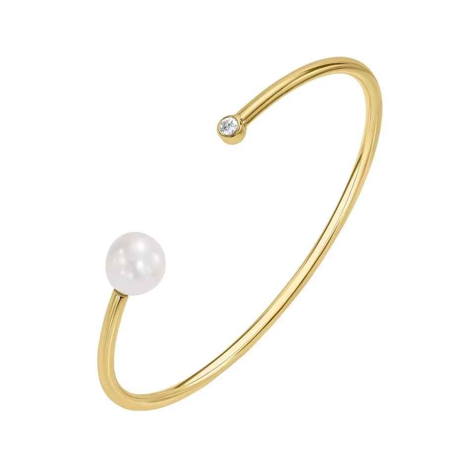 2CT Round Cut Lab Created Pearl Women's Bangle Bracelet 14K Yellow Gold Finish - Image 2 of 4