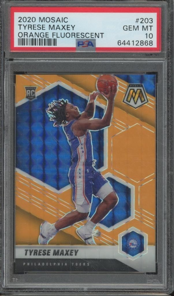 2020-21 Panini Mosaic TYRESE MAXEY #203 RC ORANGE FLUORESCENT /25 PSA 10 GEM CW5