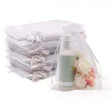 White Sheer Organza Bags - 100Pcs 6x9 Inch Organza Gift Bags with Drawstring,...