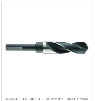 Precision Twist Drill Bit 59/64'' Reduced Shank 3flat Hss S&D Drill 091559