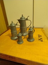 4 St&uuml;ck alte Zinkkannen, Kanne mit Deckel,   H&ouml;he 21, 16, 12  cm,/27 cm o. Boden