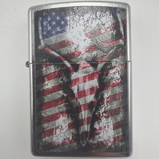 Zippo Lighter Deer Skull American Flag Street Chrome 79572 - Lifetime Warranty