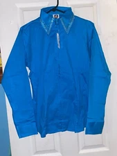 NEW WITH TAGS WOMENS ROYAL HIGHNESS LARGE TURQUOISE RHINESTONE LONG SLEEVE SHIRT