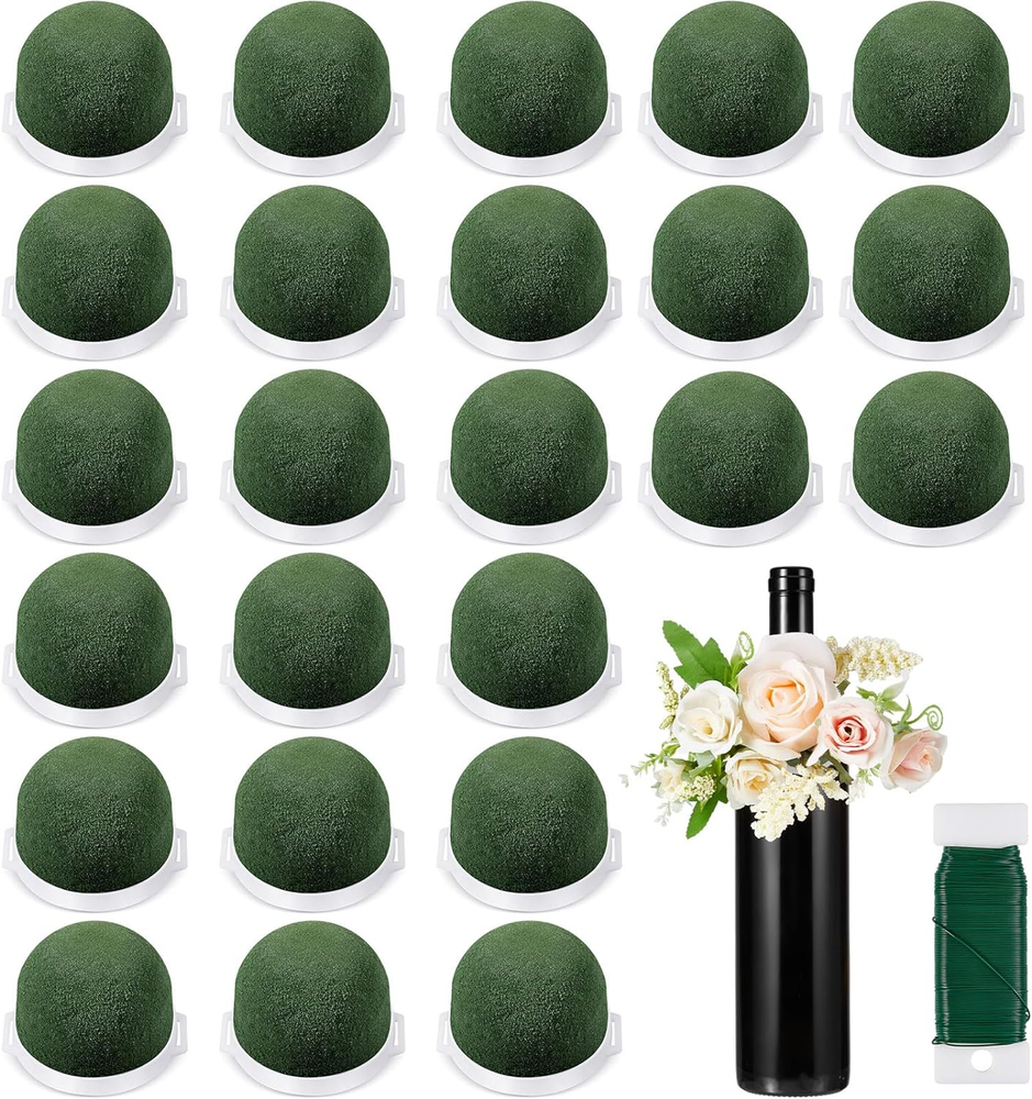 24 Pcs Mini Floral Foam Holder round Floral Foam with Green Floral Wire Floral A