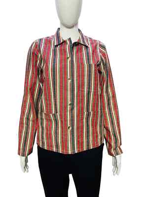 Doen Women Casual Striped Printed Long Sleeves Cotton Shirt Tunic Top Size S