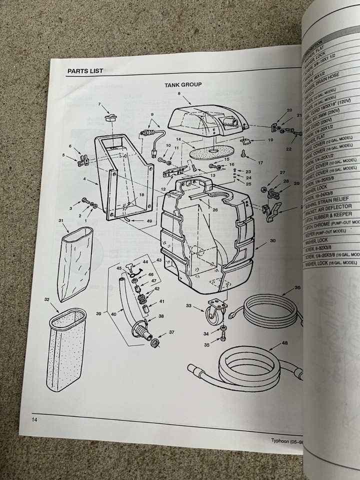 Nobles Typhoon Wet/Dry Vacuum WD1292 Operator Manual & Parts List eBay