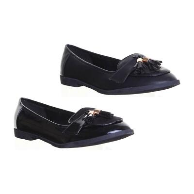 Womens Ladies Slip On Flat Sole Casual Shoes With Tassel In Black Size UK  2- UK