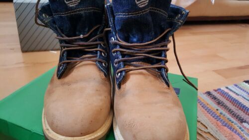 Timberland boots size 4M. Lady/men. Roll top.Clean per photos. Wheat & blue trim - 第 1/10 張圖片