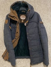 Naketano Breakfast Club Blue Puffer Hooded Full Zip Utility Outdoor Jacket Small