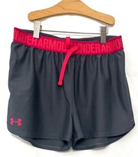 230534 Girls L UNDER ARMOUR 1291728 Play Up Grey Pink Elastic Waist Shorts EUC
