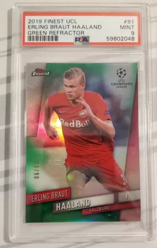 2019-20 Topps Finest UEFA #91 Erling Haaland Green Refractor 6/99 -PSA 9 RC!!