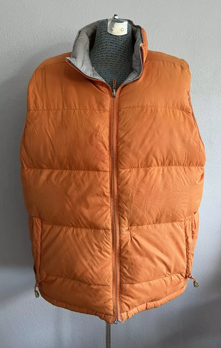 Vtg Mens LL Bean Down Puffer Vest Hunting Reversible Full Zip Grey Orange  XLT