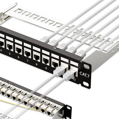 10Gbps 12 Port Patch Panel Cat7 Shielded RJ45 Coupler Wall Mount Rack Mount
