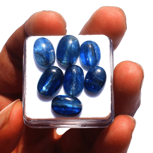 7 Pcs Natural Blue Kyanite Top Quality 10.5mm-12.6mm Oval Cabochon Gemstones Lot - Picture 13 of 15