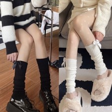 Women Bowknot Knit Winter Leg Warmers Loose Style Boots Knee High Boot Leggings