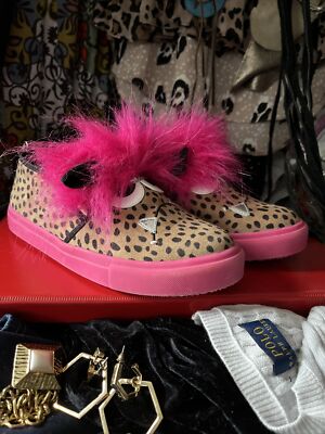 Girl's Size Shoes Brown Leopard Print, Face And Pink Miss