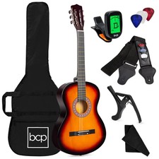 Beginner Acoustic Guitar Set W/ Case, Strap, Digital Tuner, Strings - 38in