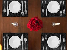 lovemyfabric Velvet Embossed Victorian Damask Dinner Table Placemats 13" X 19"