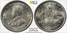 AUSTRALIA 1921 SIXPENCE  PCGS GRADED MS62 COIN .