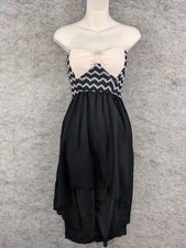 Rue21 Dress Juniors Small Beige Black Strapless Lined Chiffon Bow High Low Hem