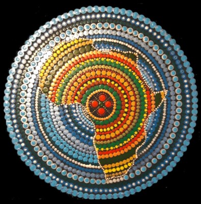 Handbemalte Leinwand Afrika im Farbtupfer/pointillistischer Stil